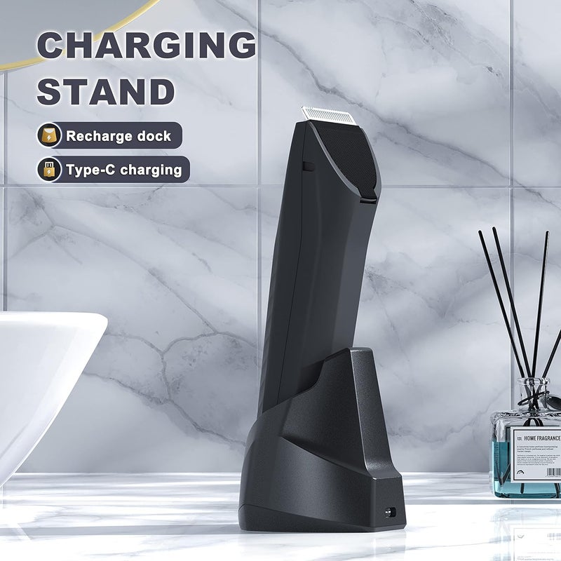 MANSPOT Manscape Body & Pubic Hair Trimmer for Men, Electric Groin Hair Trimmer, Replaceable Ceramic Blade Heads,Waterproof for Wet/Dry Use,Standing Recharge Dock,90 Minutes Shaving(Black) - Image 4